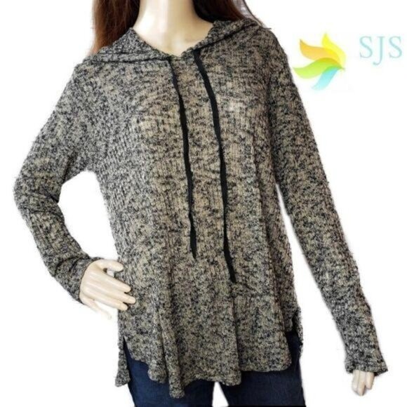 SJS Womens hooded Heathered ribbed Knit Long Sleeve Hoodie size M - Picture 1 of 8